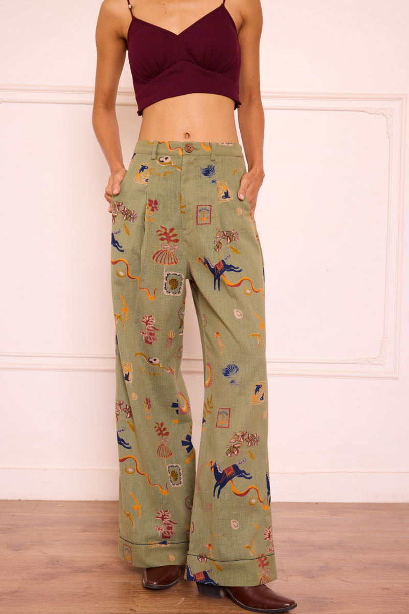Sea Moss Handspun Handwoven Organic Cotton Trousers