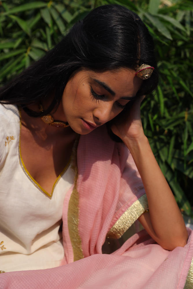 Seher ghagra set cotton Lehenga Sets by Khara Kapas in ivory for women in Singapore