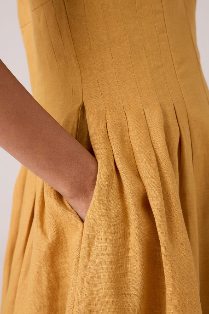 Selene Mustard Linen Dress linen by The Summer House in mustard color for women in Singapore