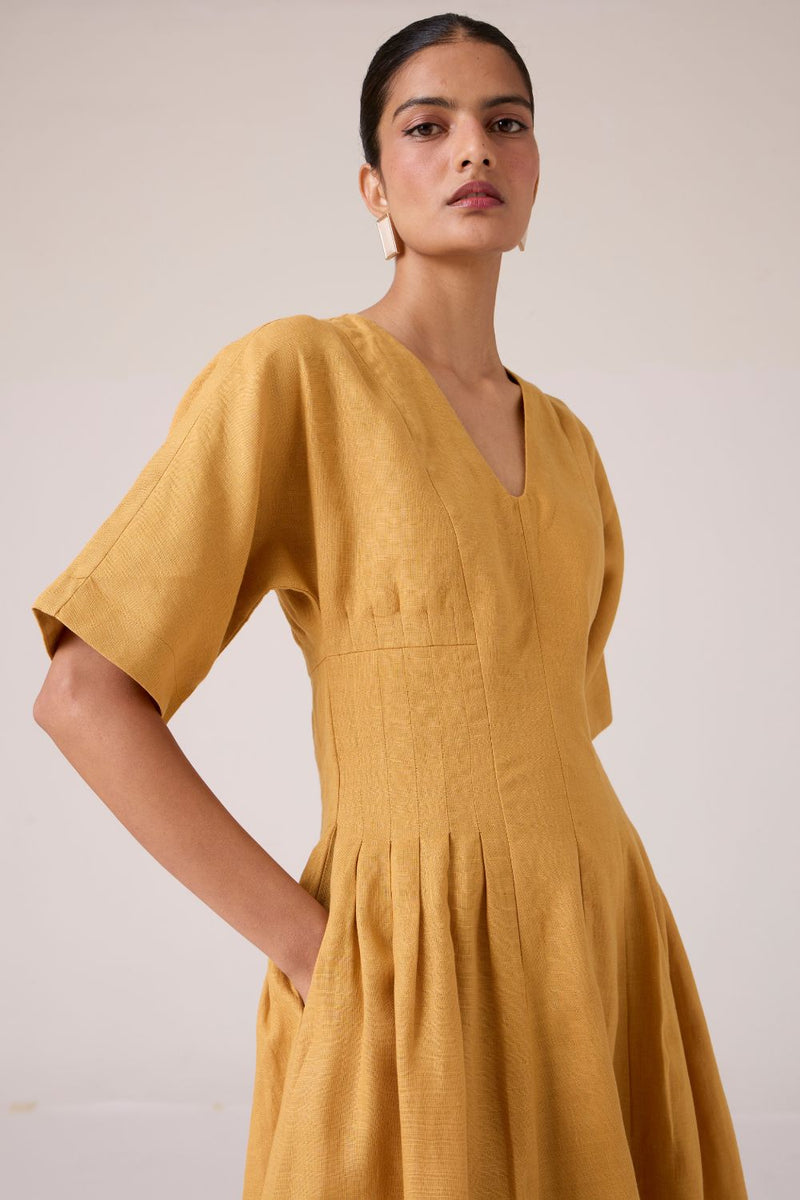 Selene Mustard Linen Dress linen by The Summer House in mustard color for women in Singapore