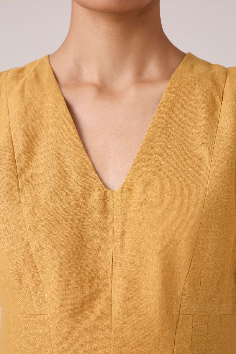 Selene Mustard Linen Dress linen by The Summer House in mustard color for women in Singapore