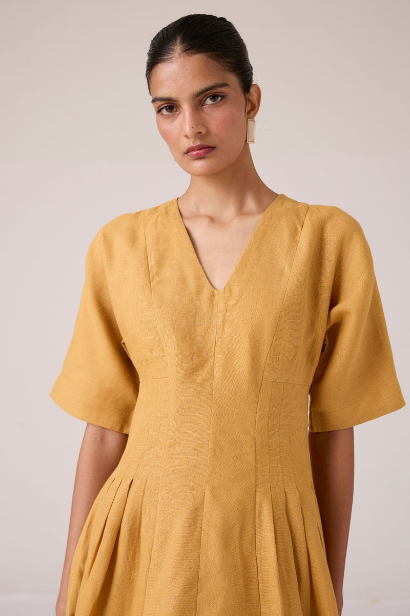 Selene Mustard Linen Dress linen by The Summer House in mustard color for women in Singapore