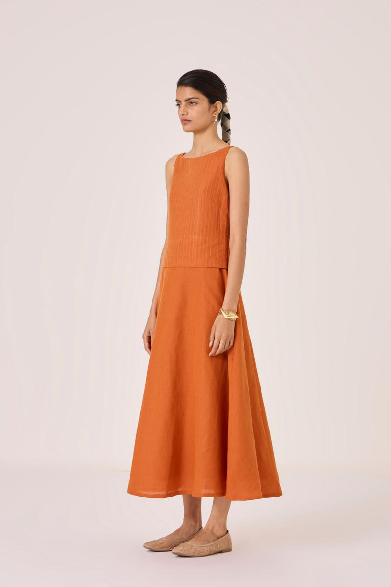 Senaka Tangerine Quilted Dress cotton by The Summer House in orange color for women in Singapore