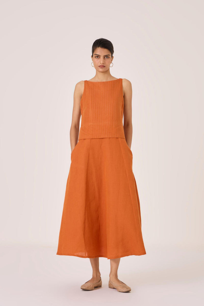 Senaka Tangerine Quilted Dress cotton by The Summer House in orange color for women in Singapore