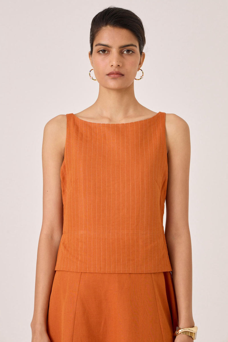 Senaka Tangerine Quilted Dress cotton by The Summer House in orange color for women in Singapore
