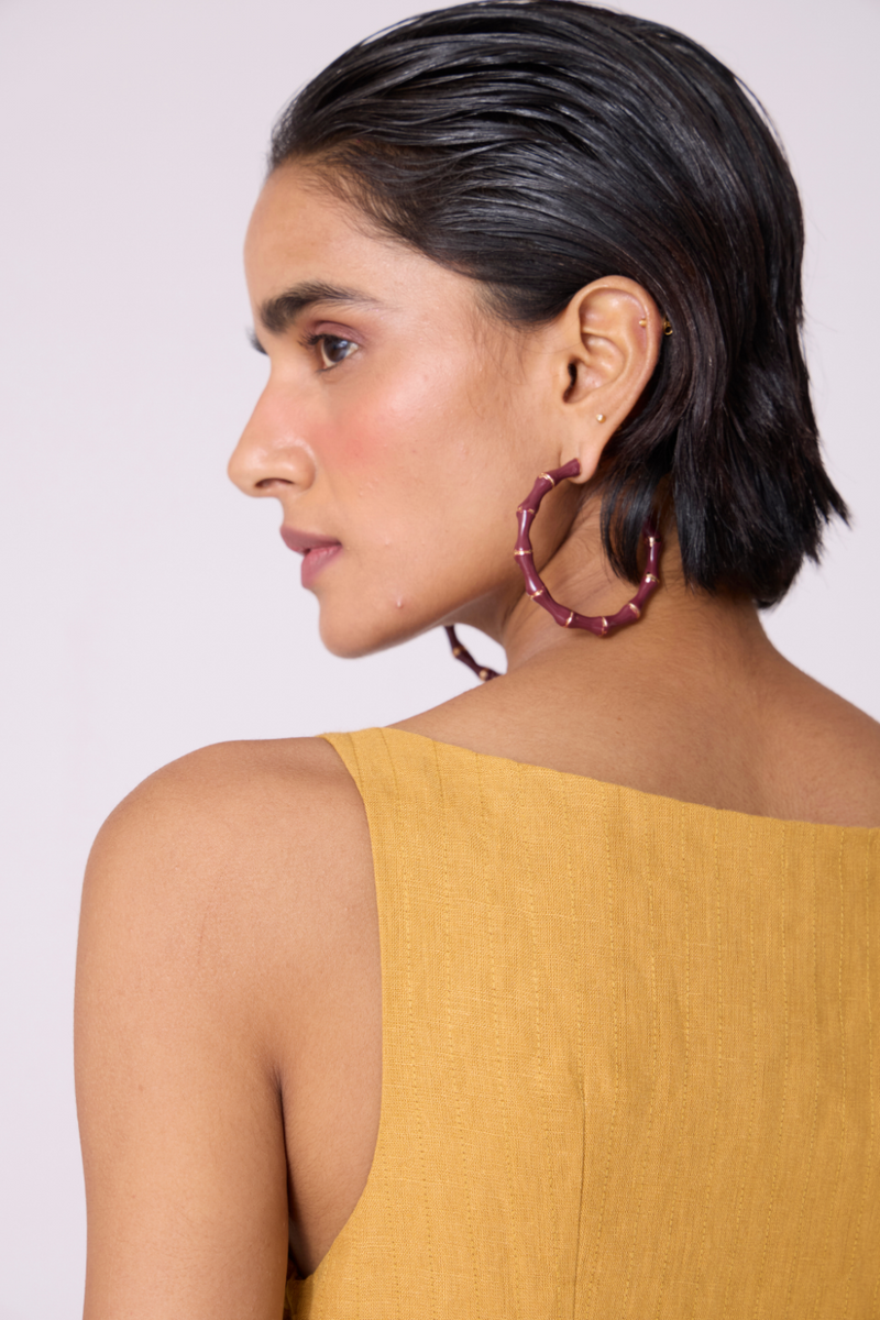 Senaka Yellow Linen Panelled Dress all linen by The Summer House in yellow color for women in Singapore