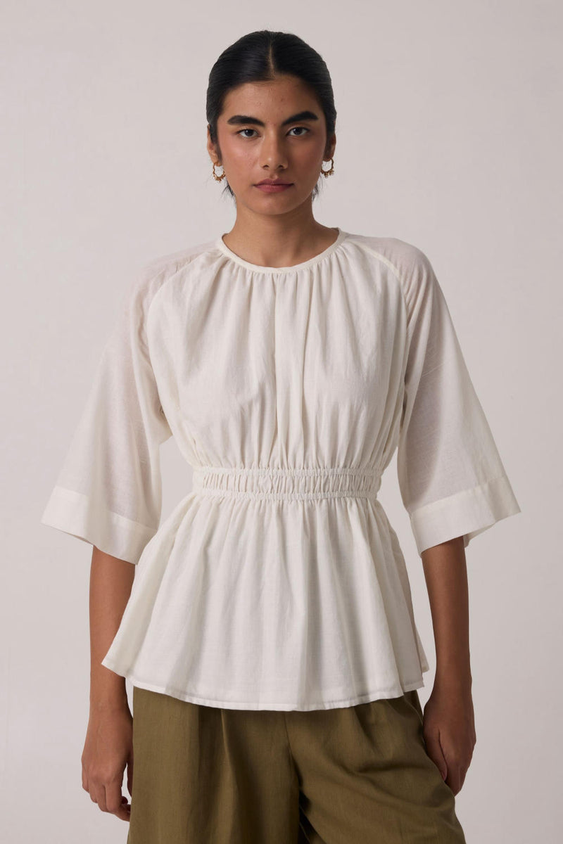 Sergio Off White Cotton Top cotton by The Summer House in white color for women in Singapore