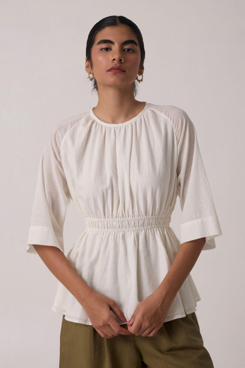 Sergio Off White Cotton Top cotton by The Summer House in white color for women in Singapore
