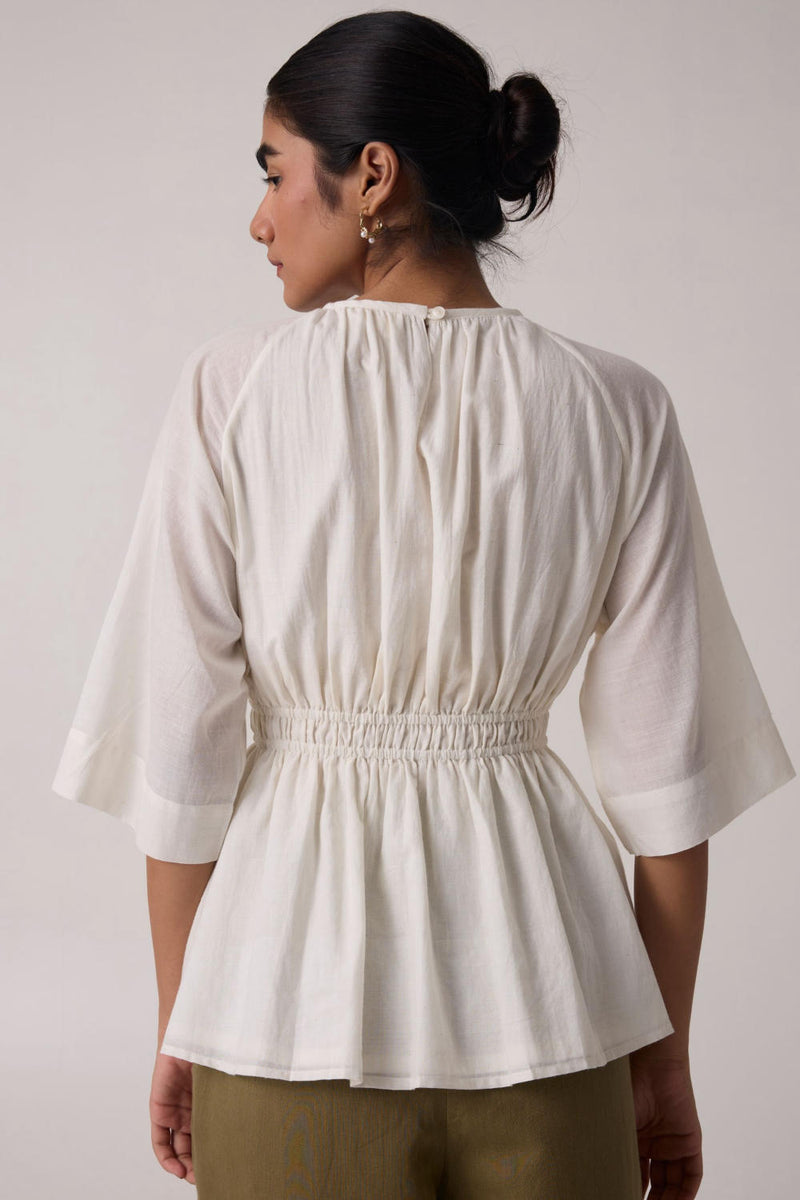 Sergio Off White Cotton Top cotton by The Summer House in white color for women in Singapore