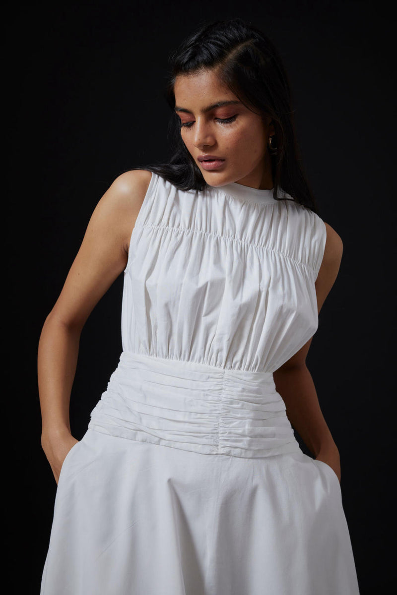 Shae Dress - Milk cotton by The Summer House in white color for women in Singapore