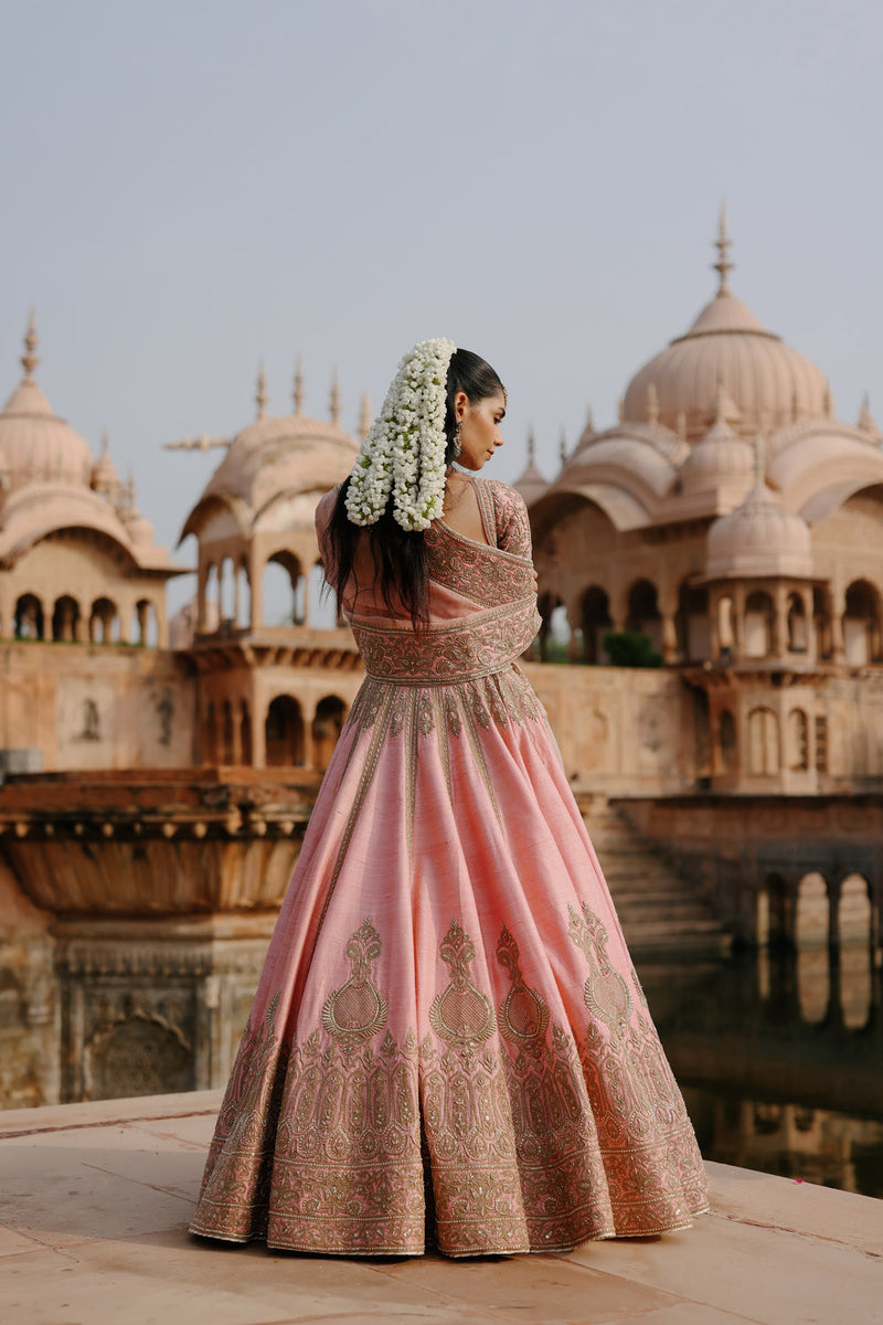 Jannah-Pink Lehenga Set With Blouse And Dupatta raw silk lehenga sets by SHEETAL BATRA in pink for women in Singapore