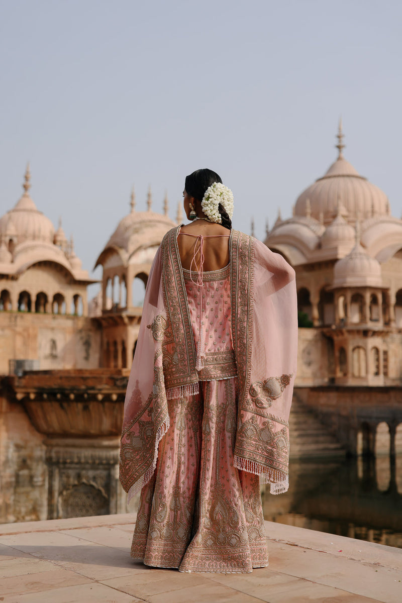 Tasnim-Pink Kurta Set With Sharara And Dupatta silk chanderi, silk organza kurta/kurta set by SHEETAL BATRA in pink for women in Singapore