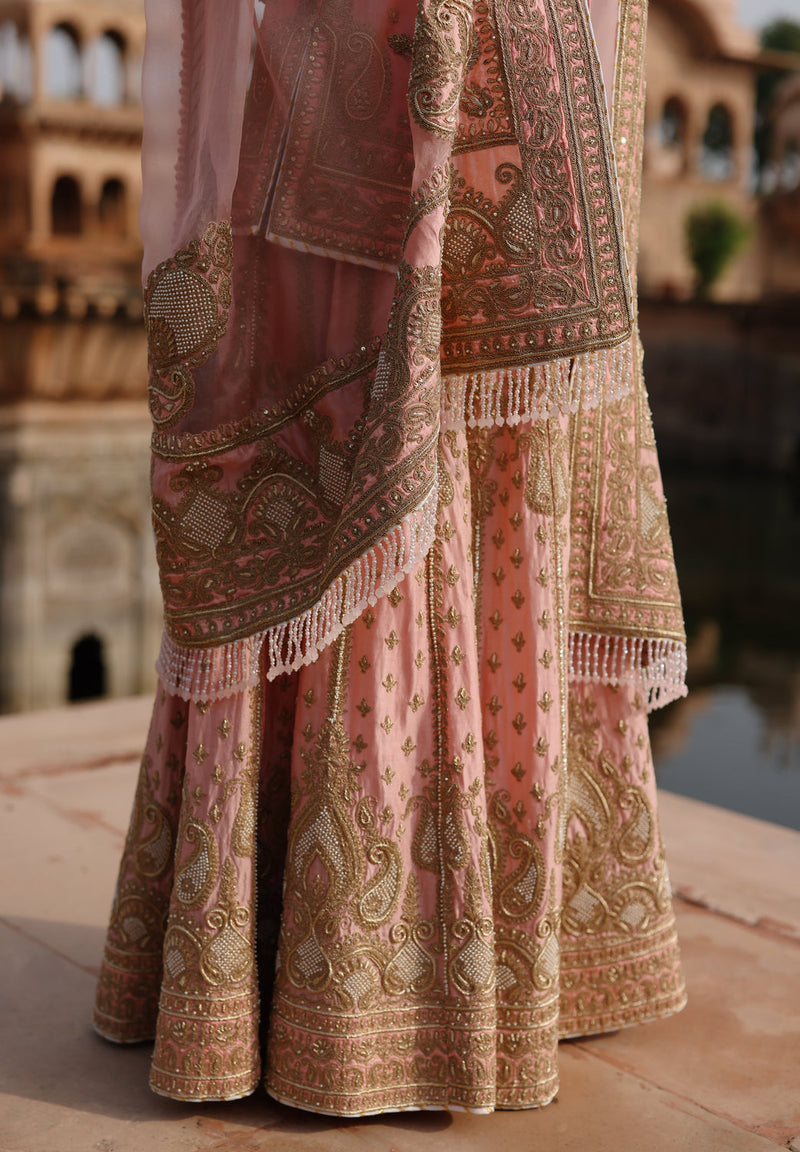 Tasnim-Pink Kurta Set With Sharara And Dupatta silk chanderi, silk organza kurta/kurta set by SHEETAL BATRA in pink for women in Singapore