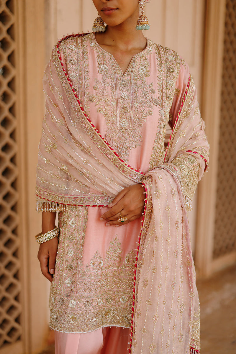 Elaya-Pink Short Kurta Set With Matching Salwar And Dupatta silk chanderi, silk organza kurta/kurta set by SHEETAL BATRA in pink for women in Singapore