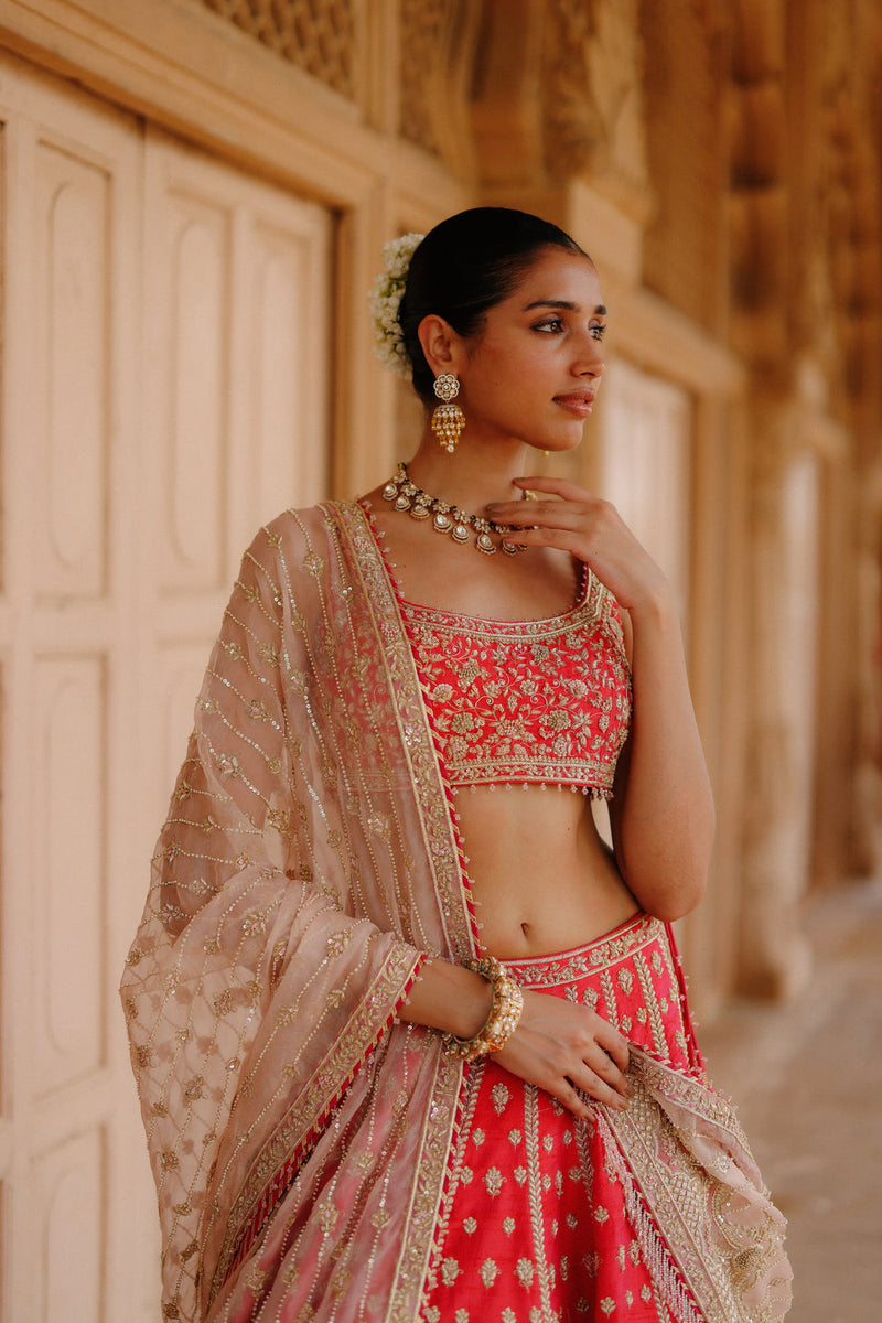 Noorbano-Hot Pink Lehenga Set With Blouse And Dupatta raw silk lehenga sets by SHEETAL BATRA in pink for women in Singapore