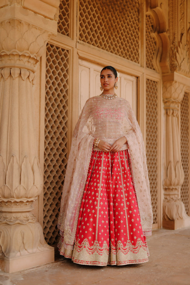 Noorbano-Hot Pink Lehenga Set With Blouse And Dupatta raw silk lehenga sets by SHEETAL BATRA in pink for women in Singapore