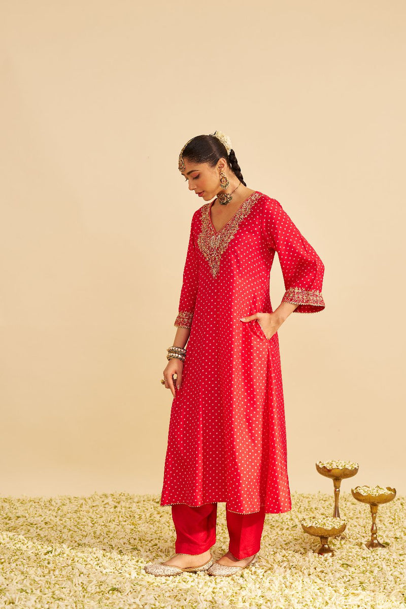 Amaya - Long Kaftan With Salwar-Deep Red silk by SHEETAL BATRA in red color for women in Singapore