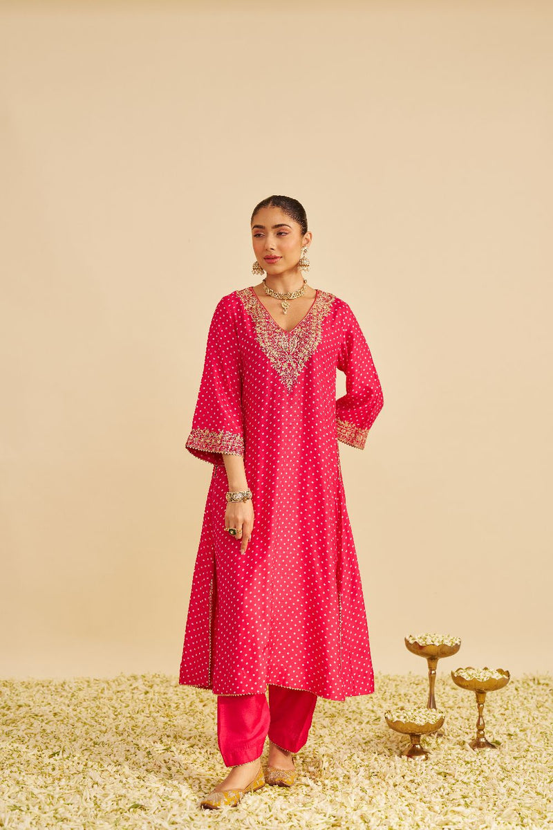 Amaya - Long Kaftan With Salwar-Hotpink silk by SHEETAL BATRA in pink color for women in Singapore