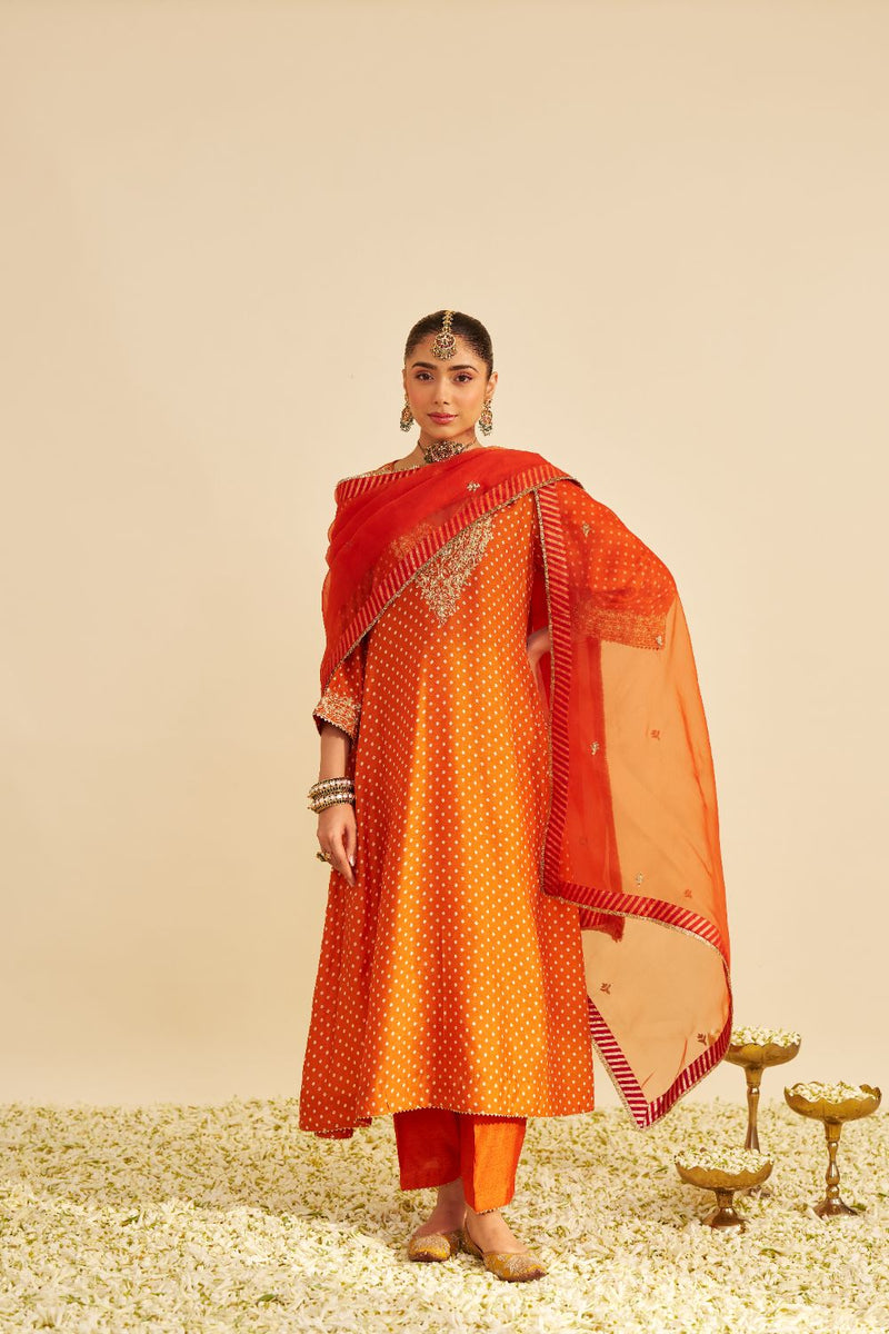 Amaya - Long Kaftan With Salwar-Burnt Orange silk by SHEETAL BATRA in orange color for women in Singapore
