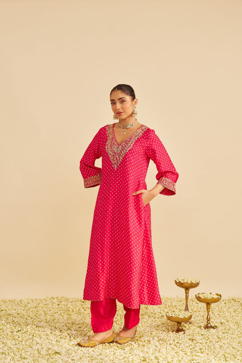 Zaliyah - Long Chauga With Salwar-Hotpink silk by SHEETAL BATRA in pink color for women in Singapore