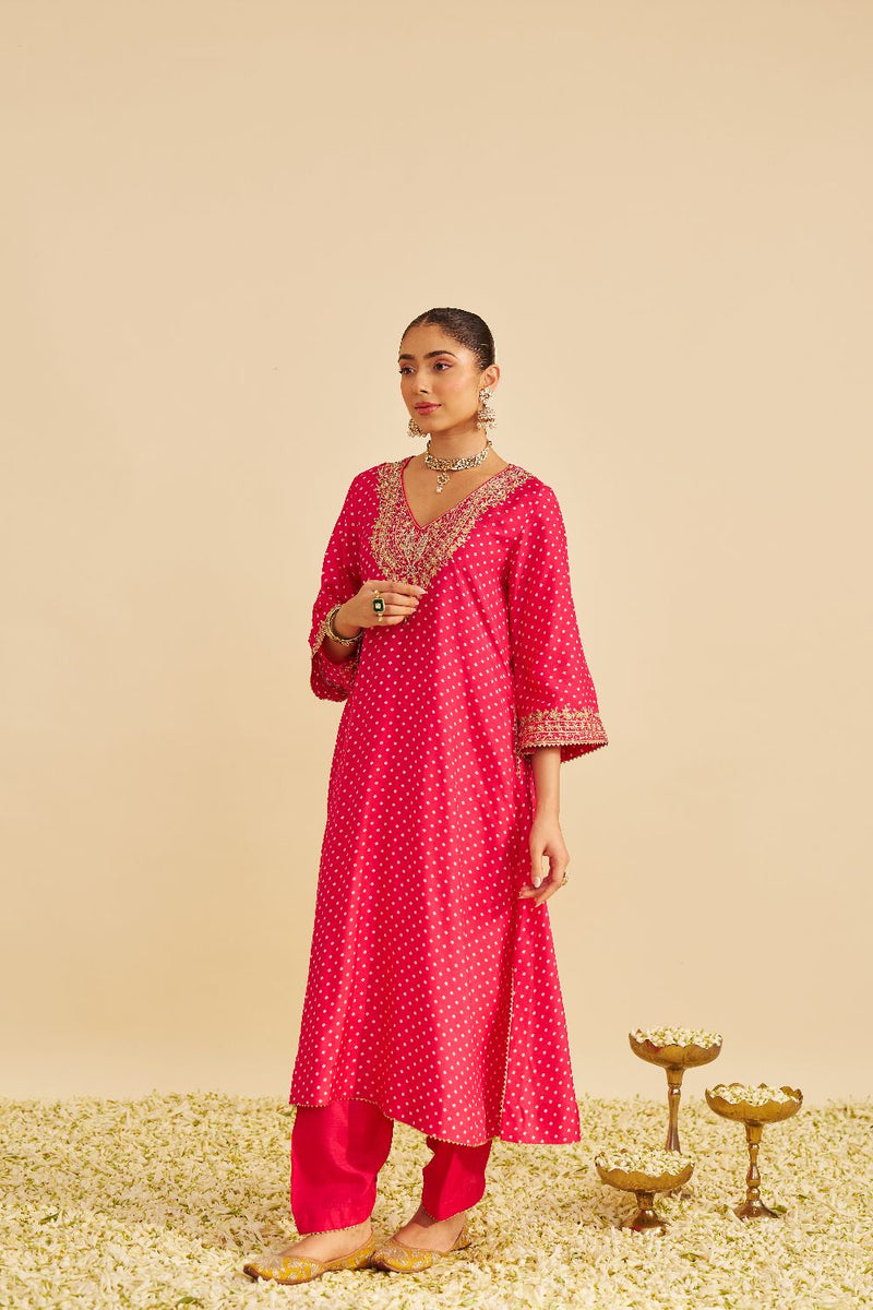 Amaya - Long Kaftan With Salwar-Hotpink silk by SHEETAL BATRA in pink color for women in Singapore