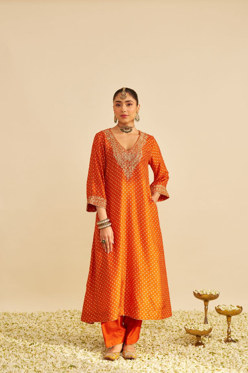 Zaliyah - Long Chauga With Salwar-Orange silk by SHEETAL BATRA in orange color for women in Singapore