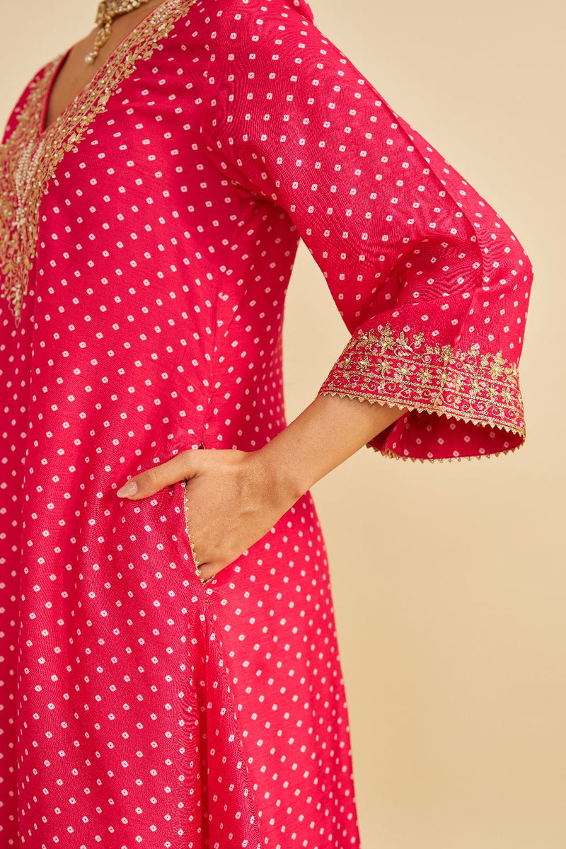 Amaya - Long Kaftan With Salwar-Hotpink silk by SHEETAL BATRA in pink color for women in Singapore
