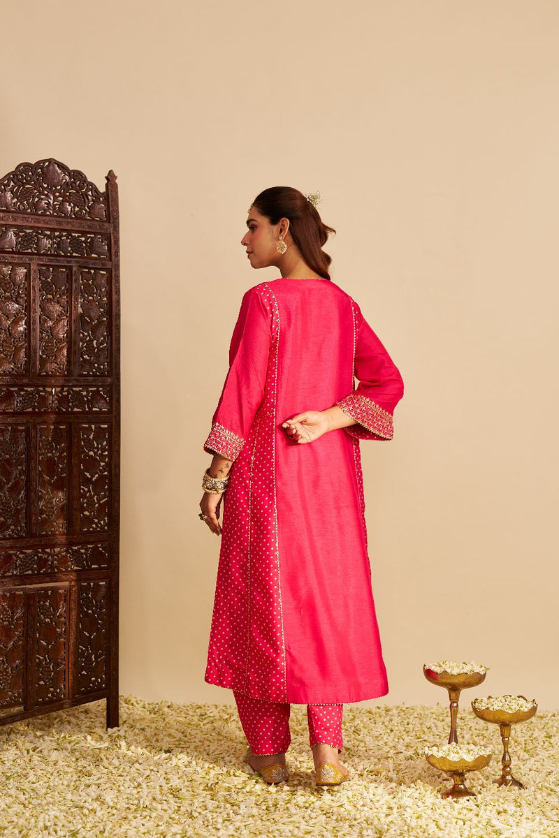Esra - Long Chauga With Salwar-Hotpink silk by SHEETAL BATRA in pink color for women in Singapore