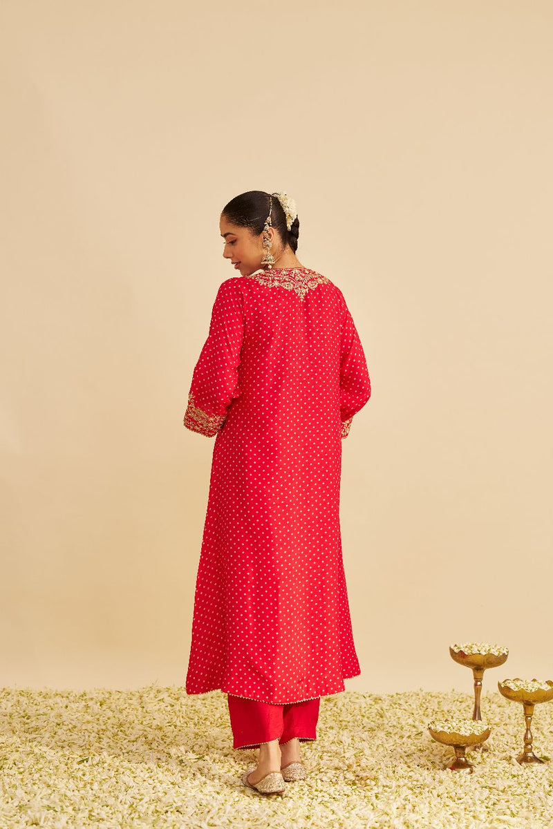 Shezia - Long Chauga With Salwar-Red silk by SHEETAL BATRA in red color for women in Singapore