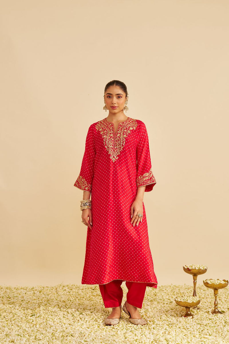 Shezia - Long Chauga With Salwar-Red silk by SHEETAL BATRA in red color for women in Singapore