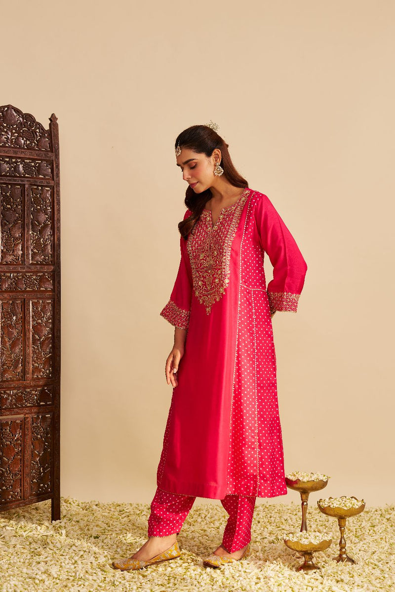 Esra - Long Chauga With Salwar-Hotpink silk by SHEETAL BATRA in pink color for women in Singapore