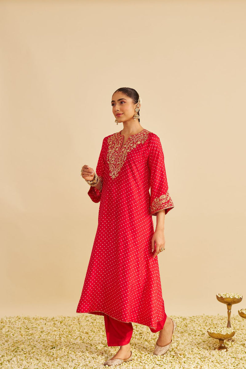 Shezia - Long Chauga With Salwar-Red silk by SHEETAL BATRA in red color for women in Singapore
