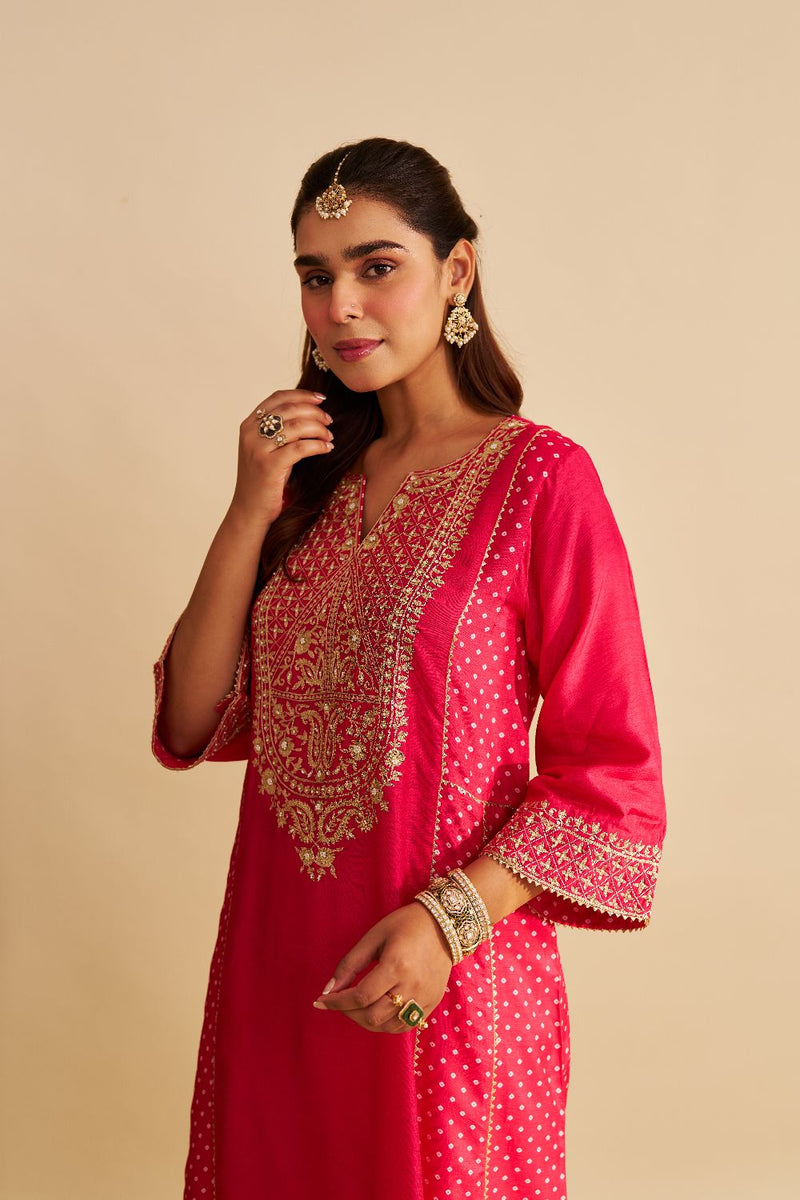 Esra - Long Chauga With Salwar-Hotpink silk by SHEETAL BATRA in pink color for women in Singapore
