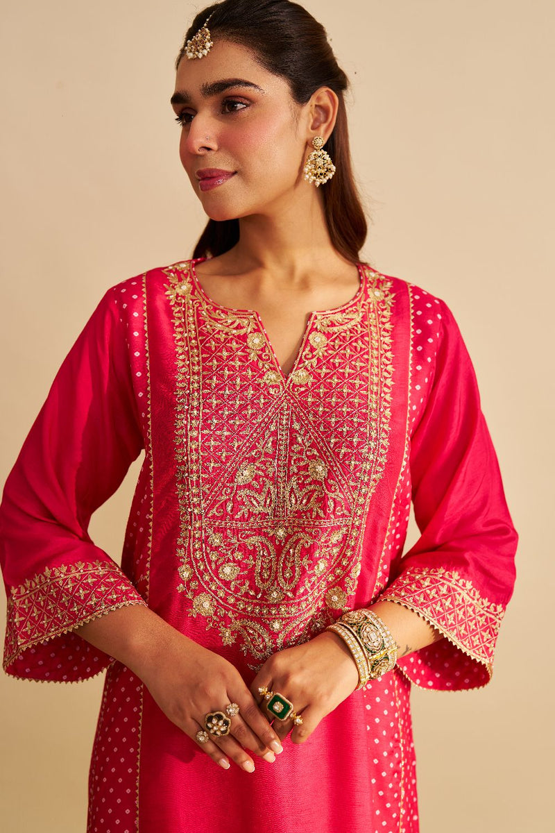 Esra - Long Chauga With Salwar-Hotpink silk by SHEETAL BATRA in pink color for women in Singapore