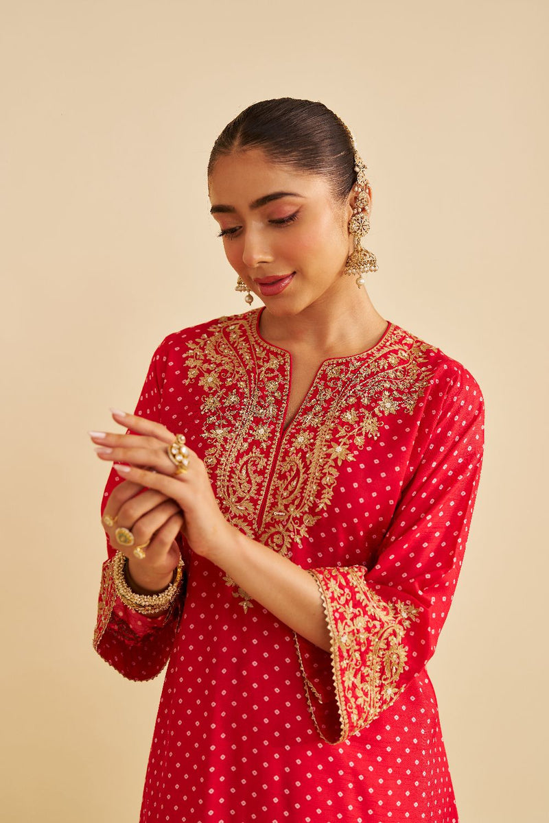 Shezia - Long Chauga With Salwar-Red silk by SHEETAL BATRA in red color for women in Singapore