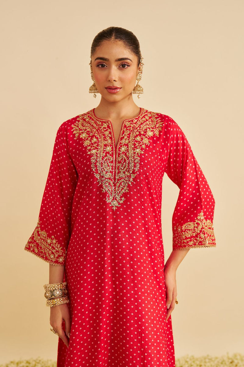 Shezia - Long Chauga With Salwar-Red silk by SHEETAL BATRA in red color for women in Singapore