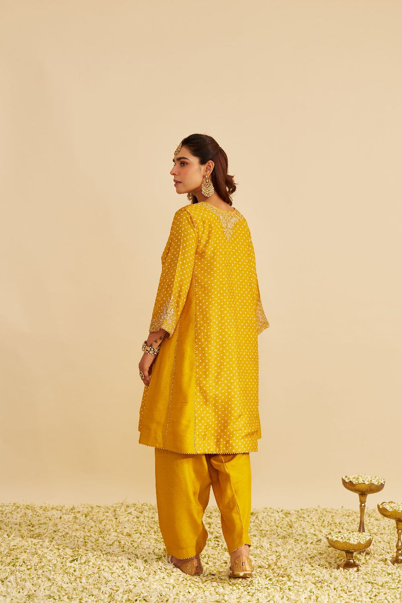 Kayra - Short Gathered Chauga With Salwar-Mustard silk by SHEETAL BATRA in mustard color for women in Singapore