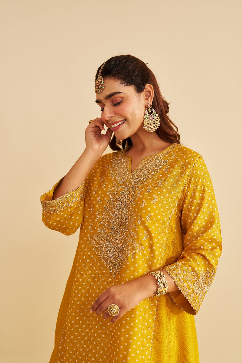 Kayra - Short Gathered Chauga With Salwar-Mustard silk by SHEETAL BATRA in mustard color for women in Singapore