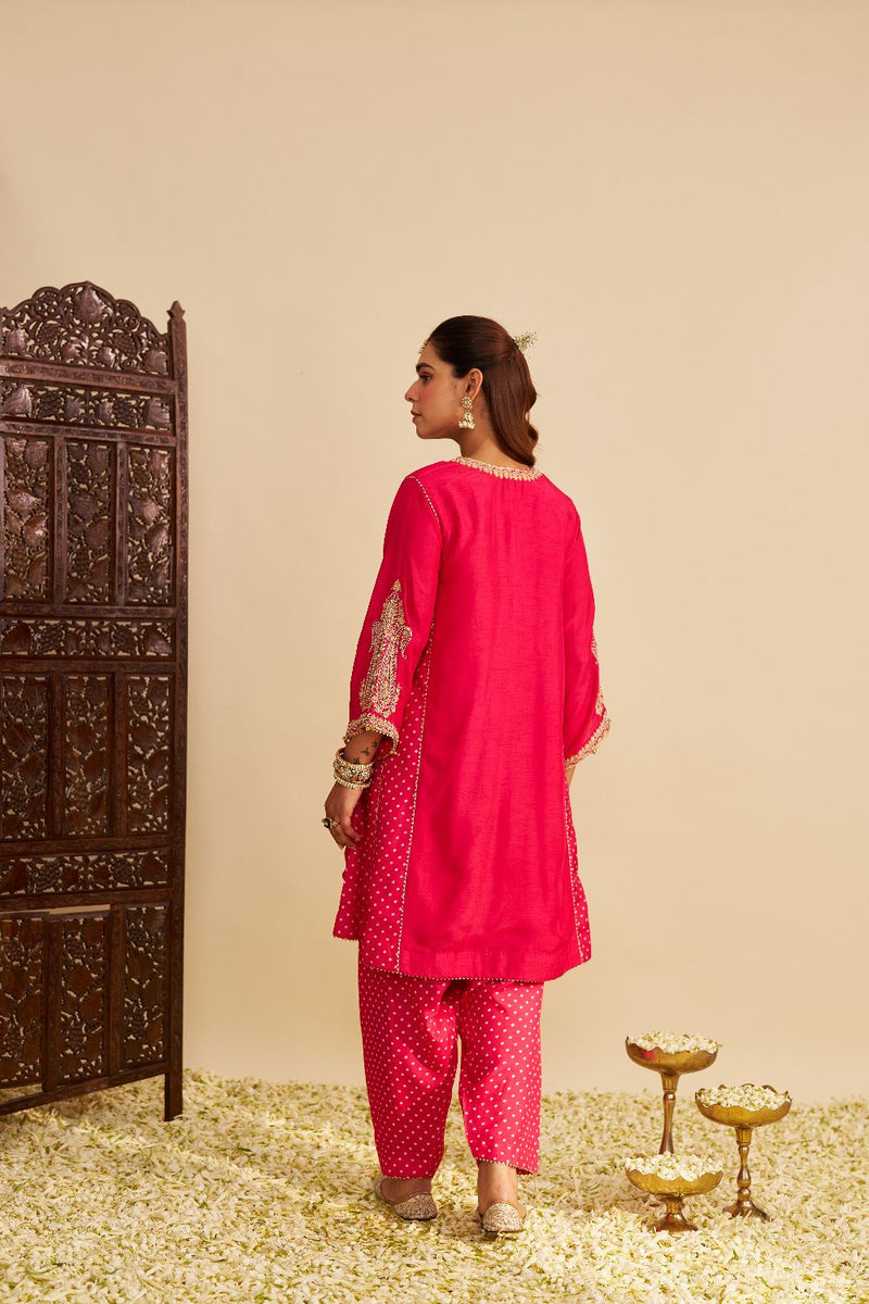 Jeriah - Short Chauga With Salwar-Hotpink silk by SHEETAL BATRA in pink color for women in Singapore