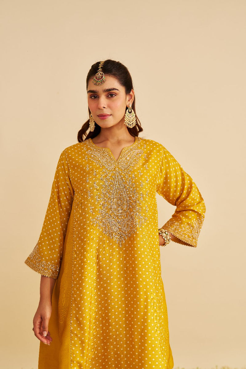 Kayra - Short Gathered Chauga With Salwar-Mustard silk by SHEETAL BATRA in mustard color for women in Singapore