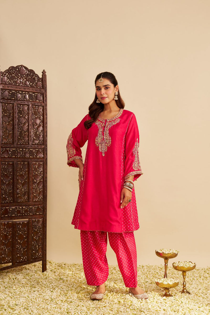 Jeriah - Short Chauga With Salwar-Hotpink silk by SHEETAL BATRA in pink color for women in Singapore