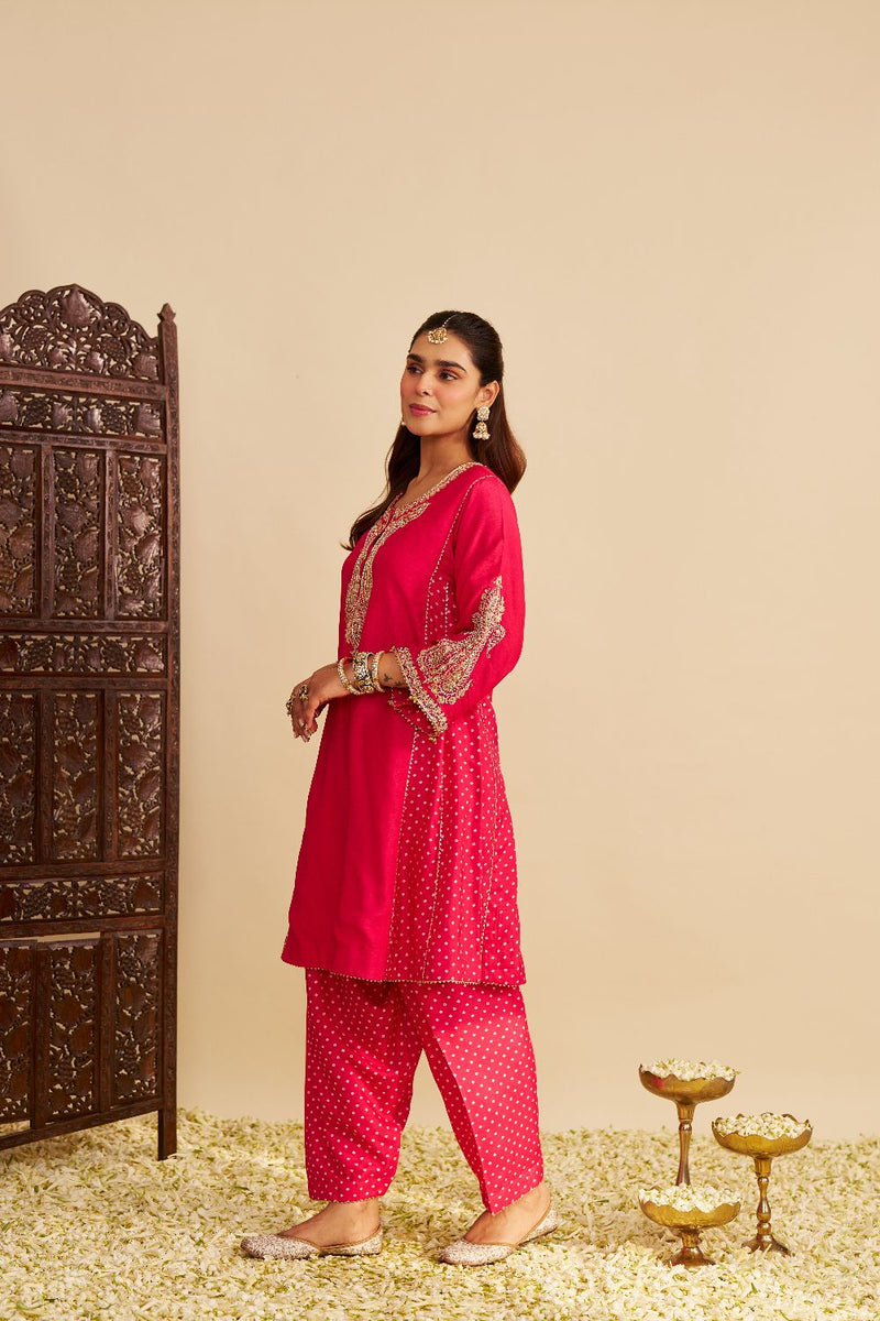 Jeriah - Short Chauga With Salwar-Hotpink silk by SHEETAL BATRA in pink color for women in Singapore