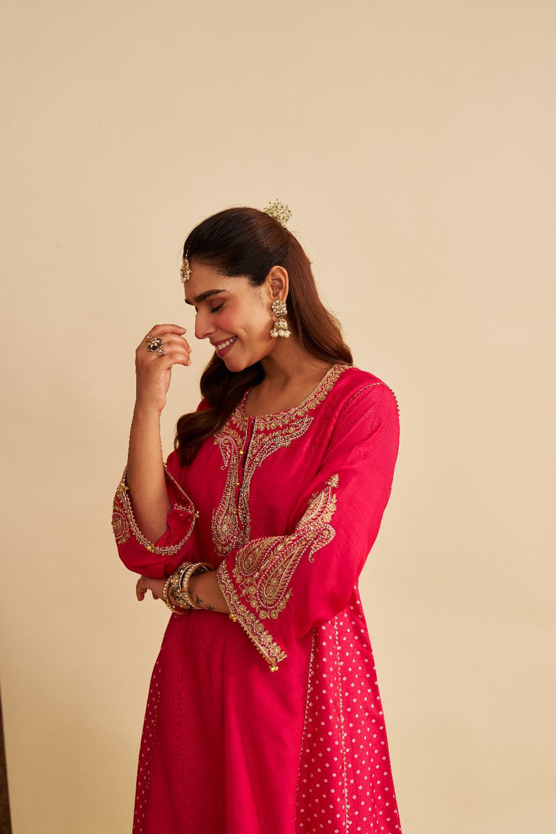 Jeriah - Short Chauga With Salwar-Hotpink silk by SHEETAL BATRA in pink color for women in Singapore