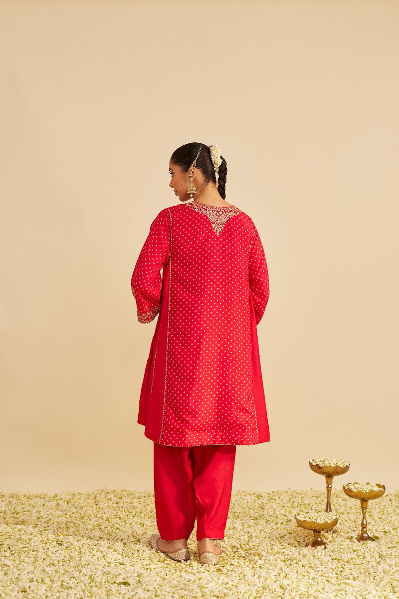 Kayra - Short Gathered Chauga With Salwar-Red silk by SHEETAL BATRA in red color for women in Singapore