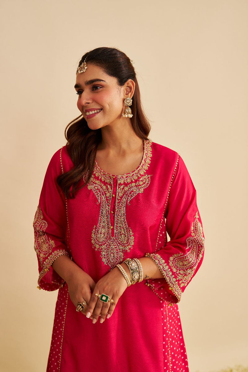 Jeriah - Short Chauga With Salwar-Hotpink silk by SHEETAL BATRA in pink color for women in Singapore