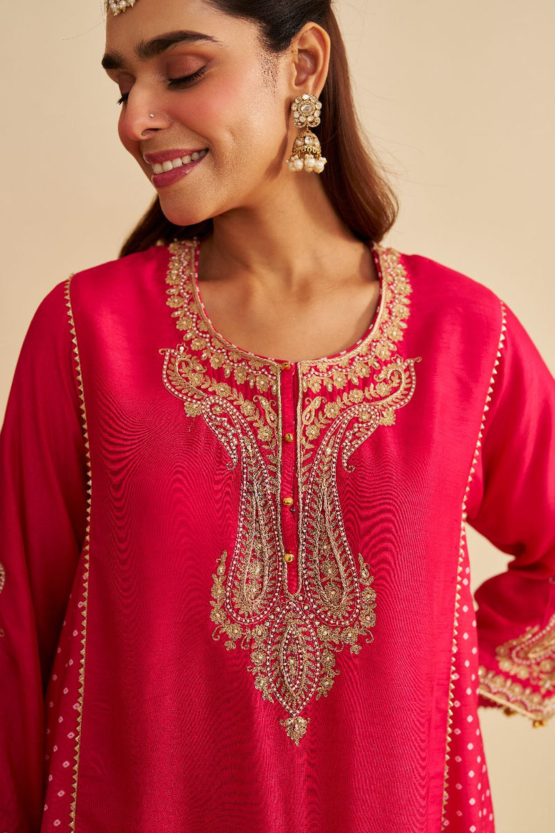 Jeriah - Short Chauga With Salwar-Hotpink silk by SHEETAL BATRA in pink color for women in Singapore