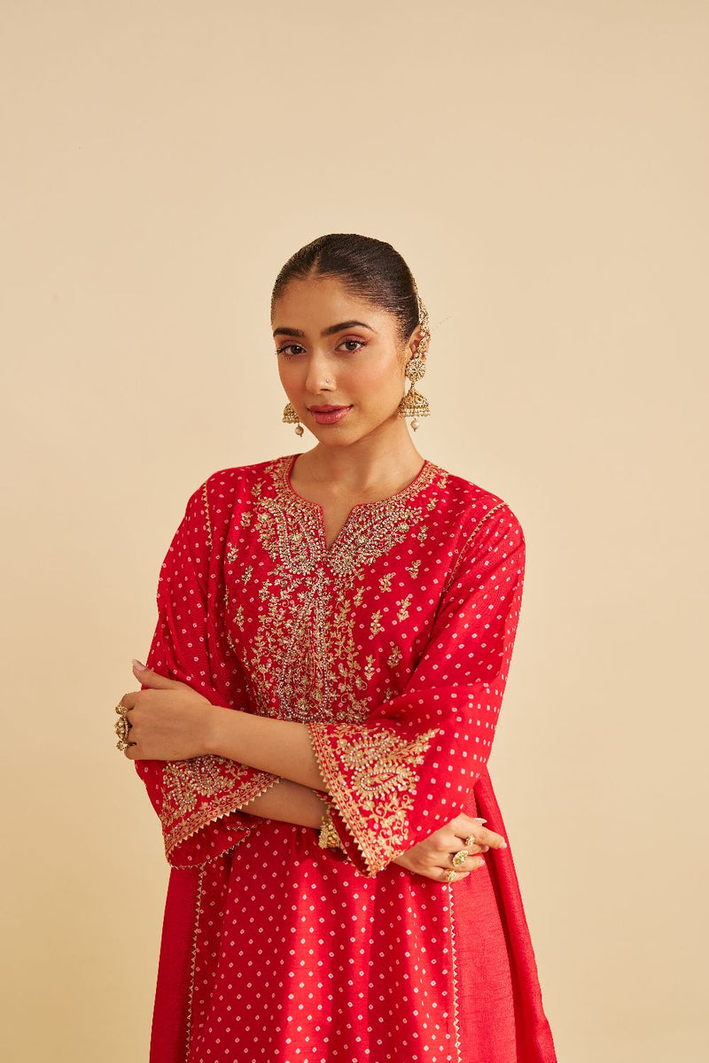 Kayra - Short Gathered Chauga With Salwar-Red silk by SHEETAL BATRA in red color for women in Singapore