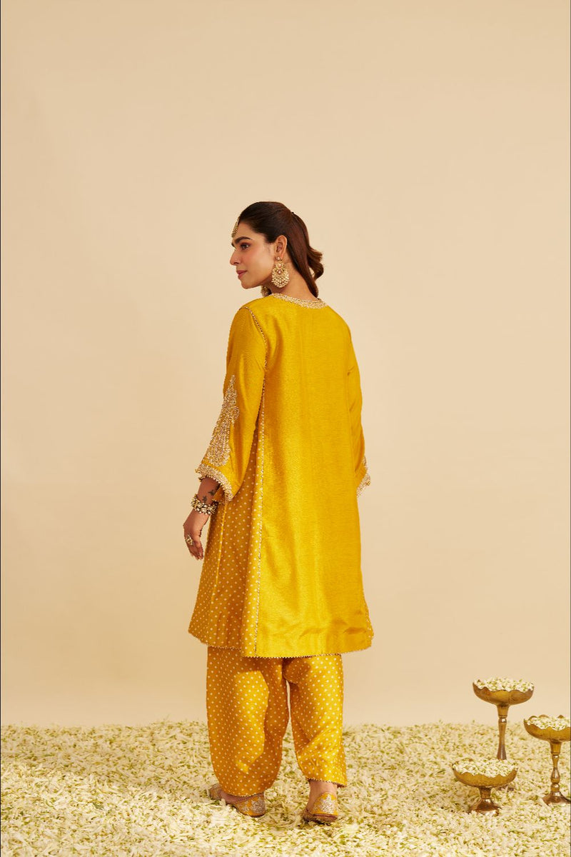 Jeriah - Short Chauga With Salwar-Mustard silk by SHEETAL BATRA in mustard color for women in Singapore