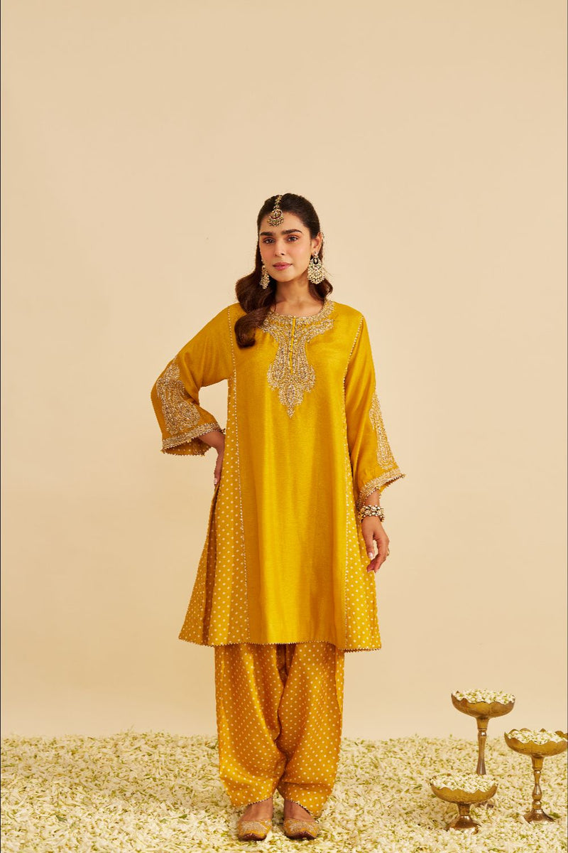 Jeriah - Short Chauga With Salwar-Mustard silk by SHEETAL BATRA in mustard color for women in Singapore