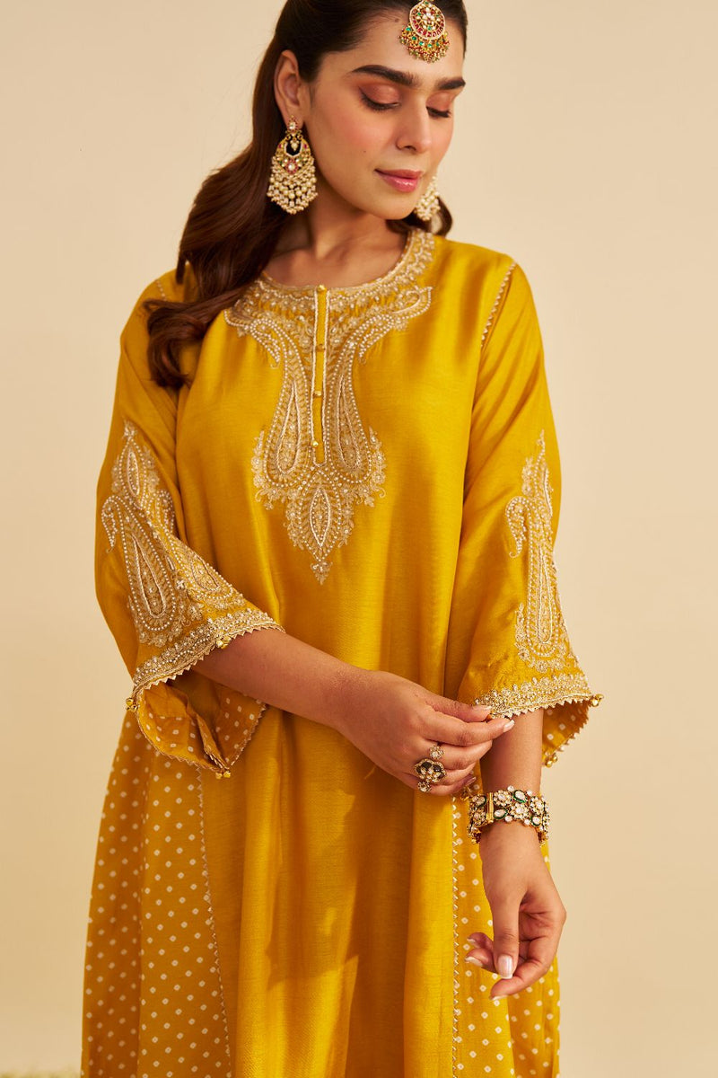 Jeriah - Short Chauga With Salwar-Mustard silk by SHEETAL BATRA in mustard color for women in Singapore